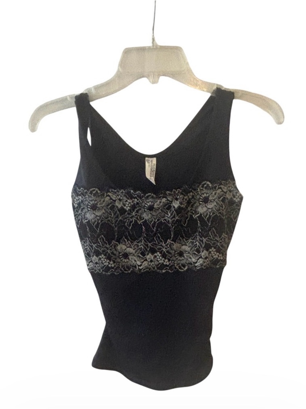 Flexees Black Tank Top with Gray Lace Band